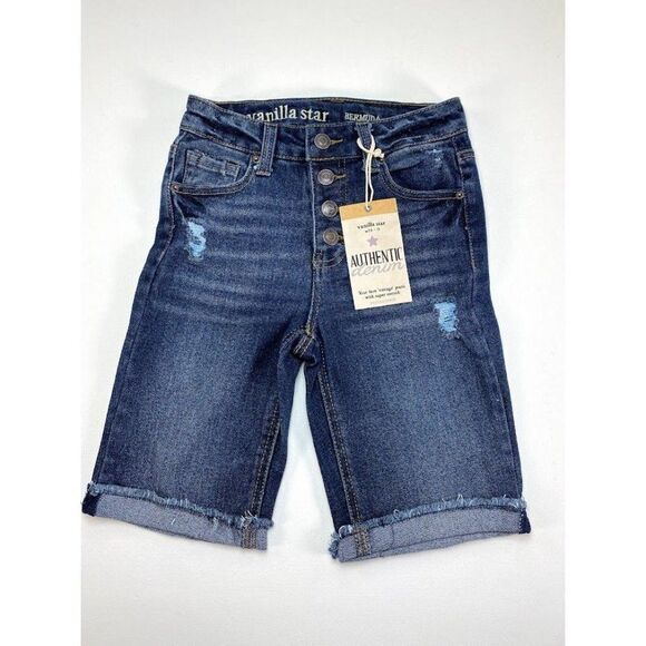 Vanilla Star Bermuda Mom Jean Shorts 24 0 Juniors' Distressed Dark Blue NEW - Picture 3 of 9
